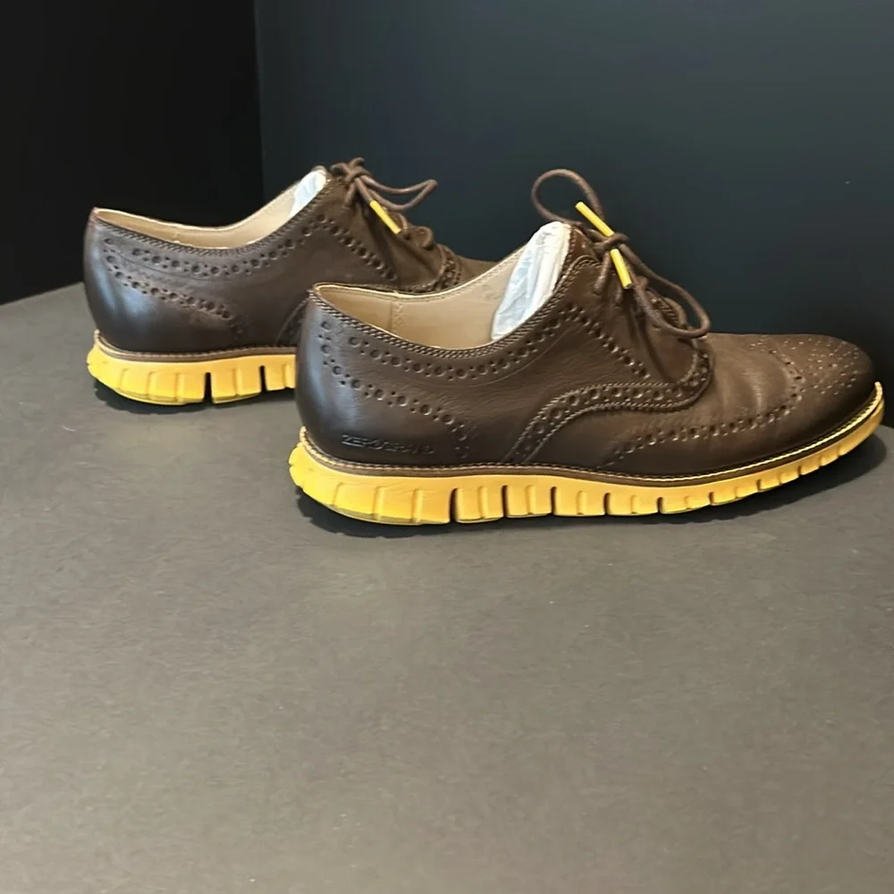 Cole Haan Brown Leather Wingtip Derbys with Yellow Sole